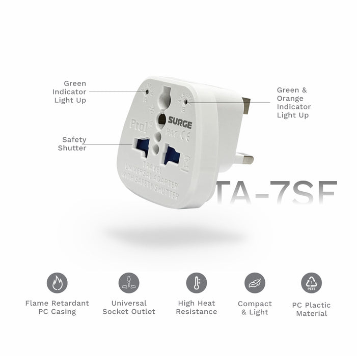 SOUNDTEOH TA-7SF 13A TRAVEL ADAPTOR W/SURGE PROTECTOR