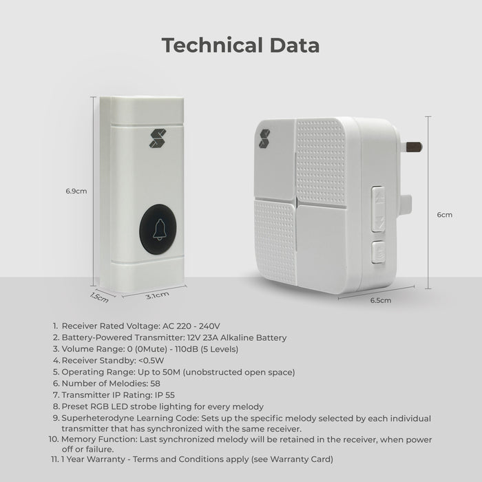 SOUNDTEOH DA-339 WIRESS DOORBELL
