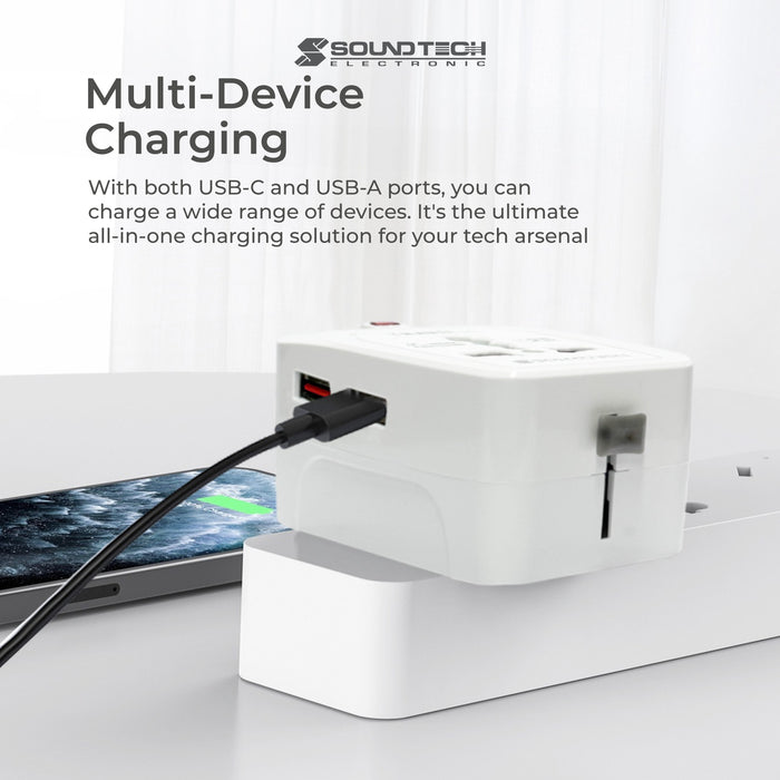 SOUNDTEOH TA-670 TLRABEL ADAPTOR WITH USB-A + C QUICK CHARGER