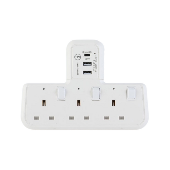 T-SHAPE 3WAY SOCKET W/USB 2A1C