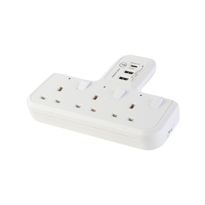 T-SHAPE 3WAY SOCKET W/USB 2A1C