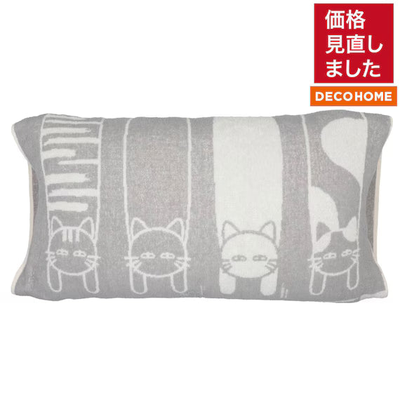 STRETCH PILE PILLOWCOVER DECO CAT GY