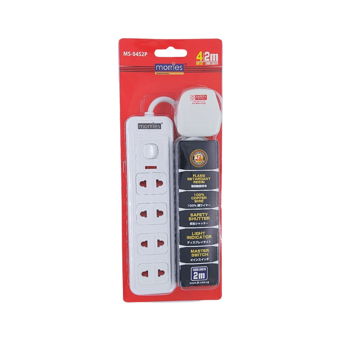POWER STRIP 4WAY 2PIN 2M SWITCH