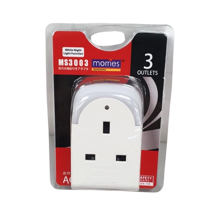 3WAY ADAPTOR W/NIGHT LIGHT WH