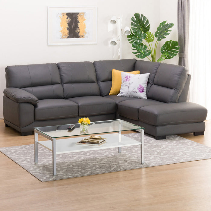 CORNER SOFA WALL3-KD LC LETHER-C1 GY